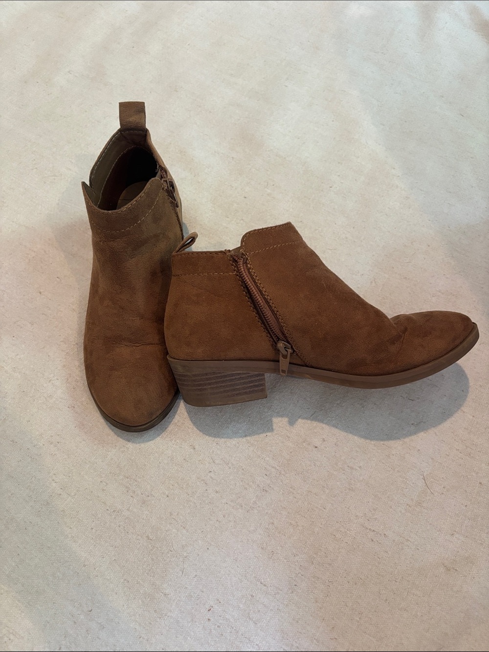 Time and Tru Brown Suede Ankle Boots with Side Zip